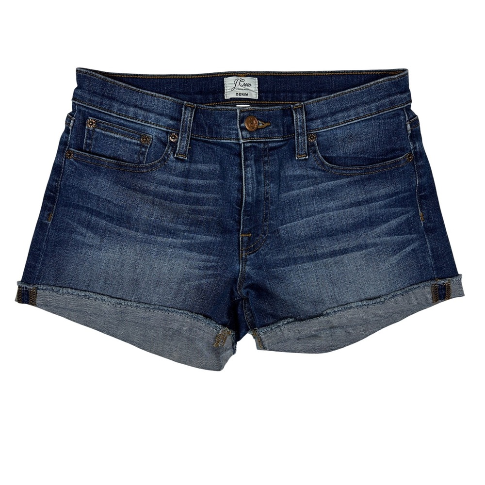 J.Crew Denim Shorts Womens 27 Dark Wash Raw Hem Cuffed Stretch E7594 Indigo